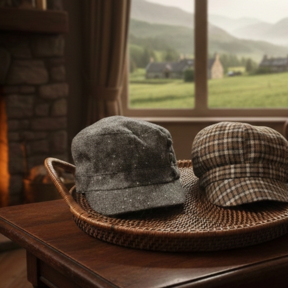 Stylish Gray and Brown WVintage Dark Academia Newsboy Cap Set | Grey omen's Caps